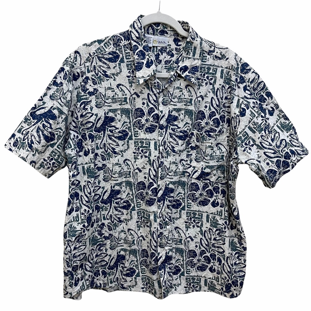 Stitch Hawaiian Men's Camp Shirt  Cotton Floral Print